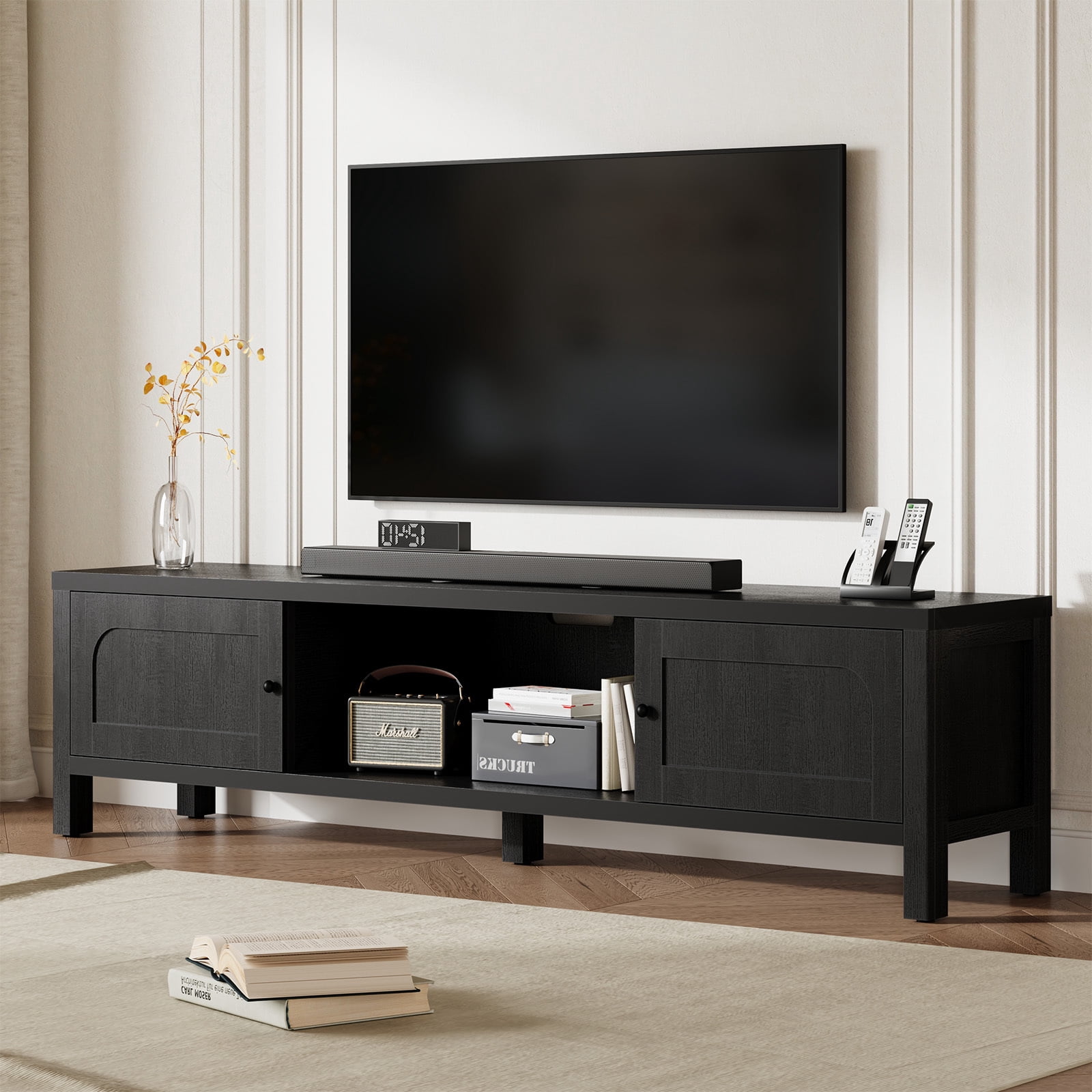 Furnibear 70" Modern TV Stands for 65 70 Inches TV, Media Console, with TV Entertainment Center with Cabinet Storage for Bedroom Living Room,Black