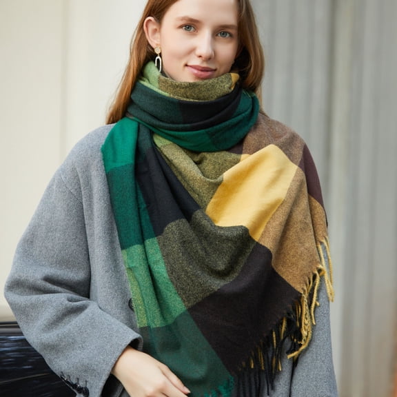 Multicolor Scarfs Scarf Winter Grid Kint Feel Fleece Shawls Wraps Ladies Light Scarf Warm Scarves Womens Long Shawl Wraps Large Scarves Knit Tassel Lattice Splicing Scarf