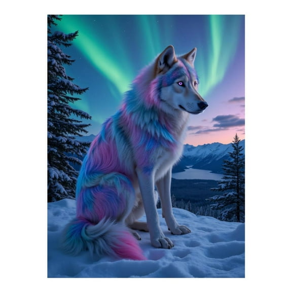 Diamond Art Kit for Adults, Aurora Borealis Pastel Wolf Diamond Painting for Adults Beginners, 5D DIY Diamond Art Painting Kits, Colorful Diamond Painting Craft for Home Decor 12x16
