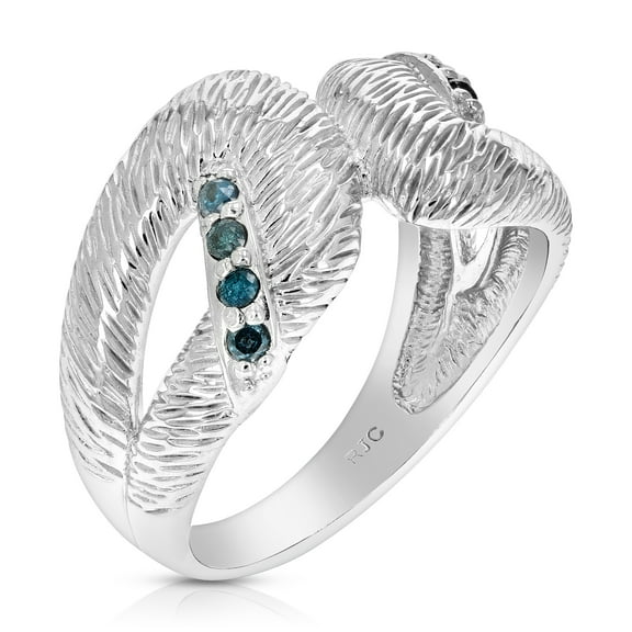 Vir Jewels 0.15 CTTW Blue Diamond Ring .925 Sterling Silver with Rhodium Plating Size 7 Female Adult