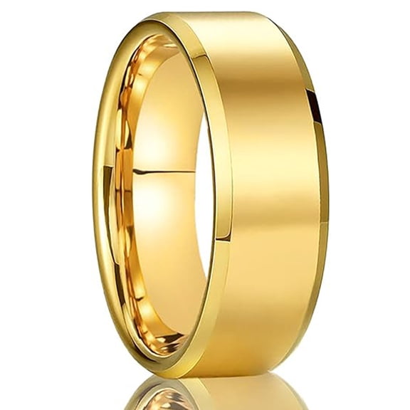Tungsten Steel Couple Rings Classic Flat Beveled Gold Finish