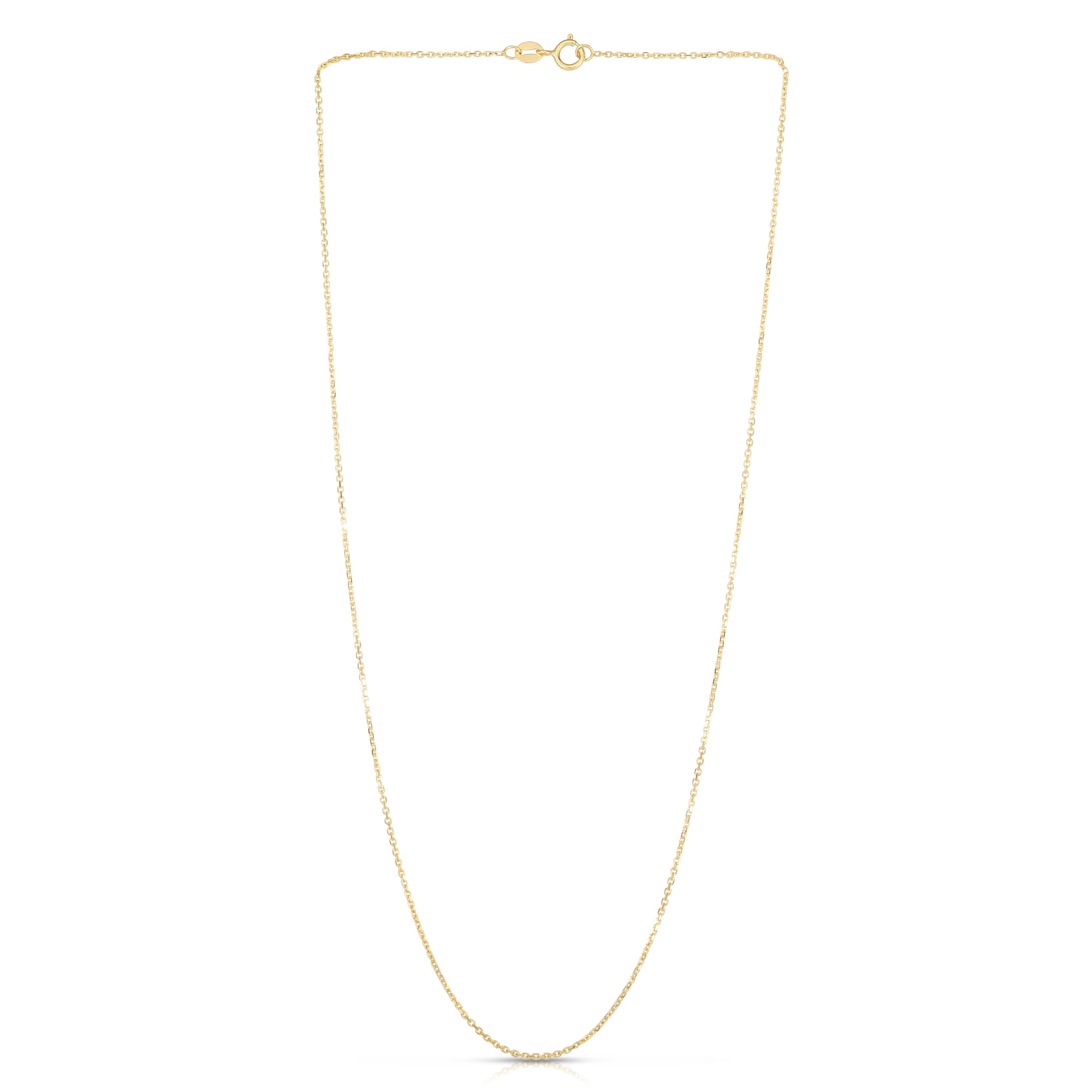 0.90mm 14K YELLOW GOLD Diamond Cut Cable Chain Necklace with Lobster Claw Clasp 