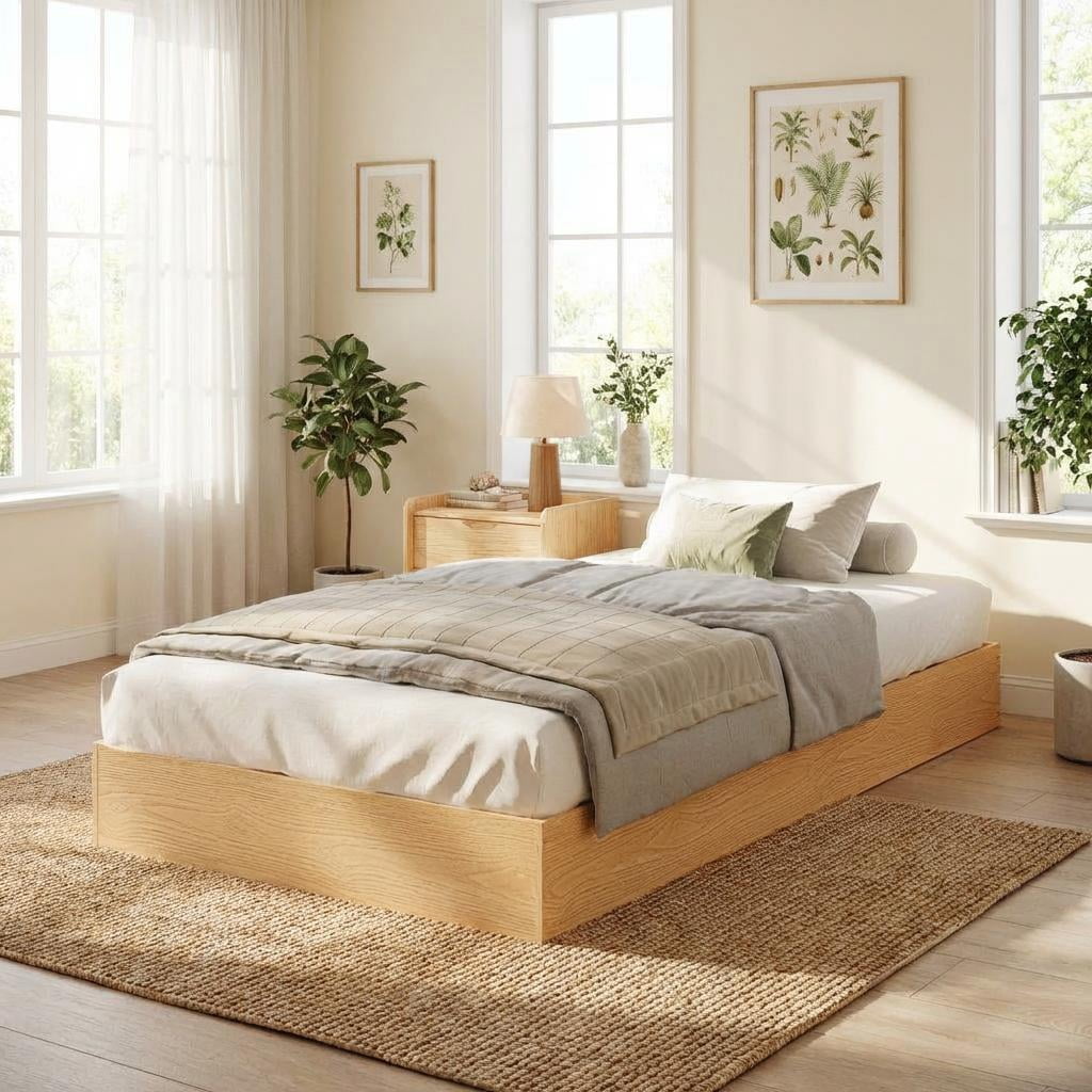 CazToi Twin Size Wood Platform Bed Frame No Headboard Design with Wood Slat Support No Box Spring Needed