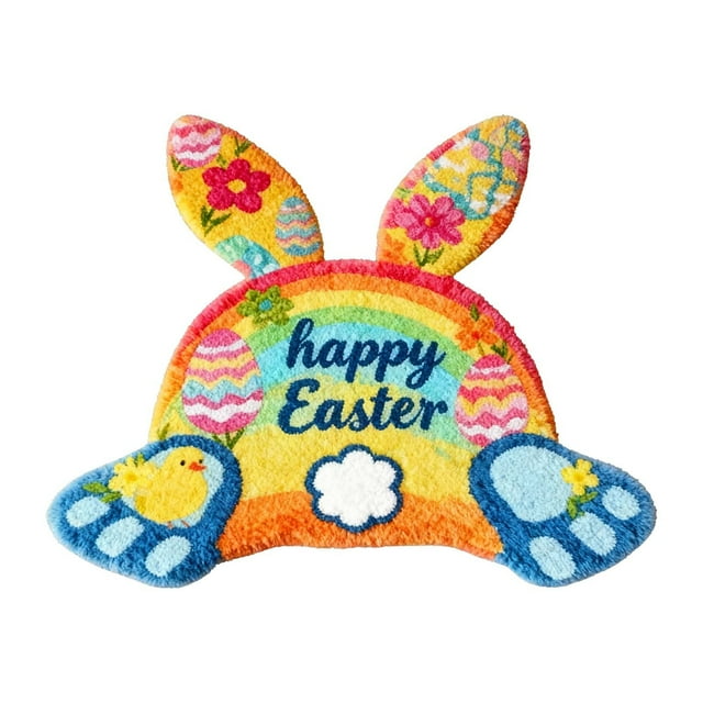 Velvet Easter Welcome Mat for Living Spaces—Non- Absorbent Carpet Rug 90cm with Bunny Design Durable Floor Protector Stylish Piece for and Home