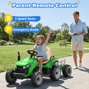 TOKTOO 24V Powered Ride on Tractor Max 4.3Mph w/ EVA Tires, Tippable Trailer, Remote Control, Tractor Ride on Toy for Kids-Green