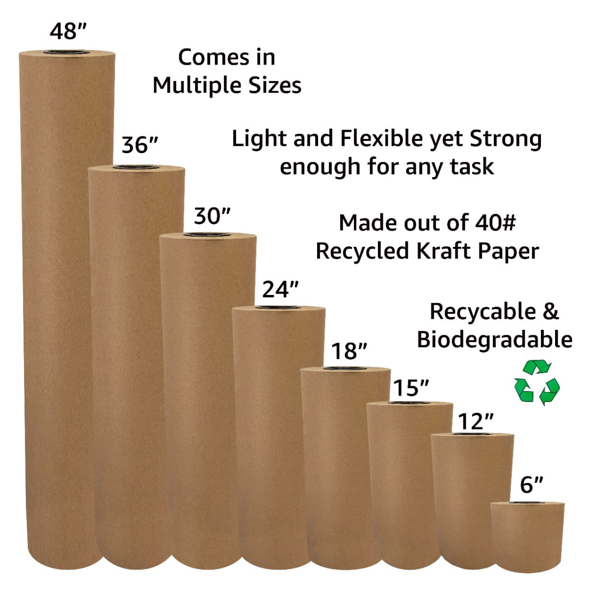 UOFFICE Kraft Paper Roll 600'x12" 50lb Brown Wrapping Cushioning Fill