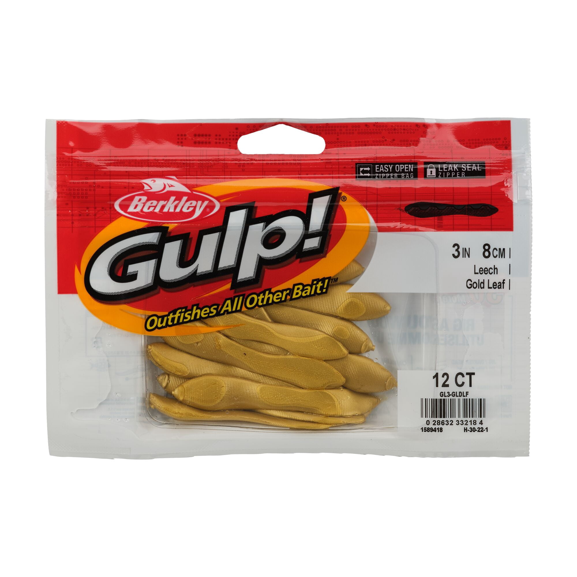 Berkley Gulp!® Leech, 3 in, Leeches, Gold Leaf (12 Count)