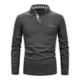 thumbnail image 2 of Zylanna Men's Long Sleeve Polo Shirts with Chest Pocket, Turndown Collar Spring Fall Slim Fit Solid Casual Pullover Tops for Man Dark Gray, 2 of 7