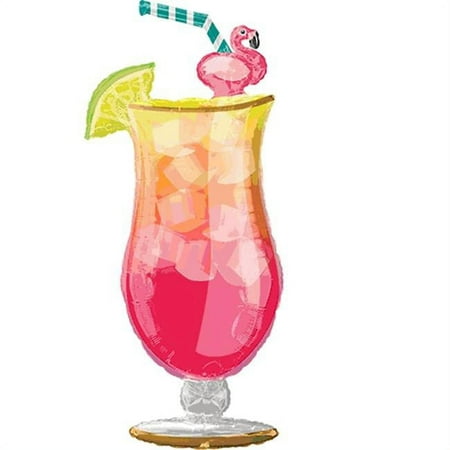 Anagram Let's Flamingle Tropical Drink Flamingo 41" Super Shape Foil Balloon, Pink Green