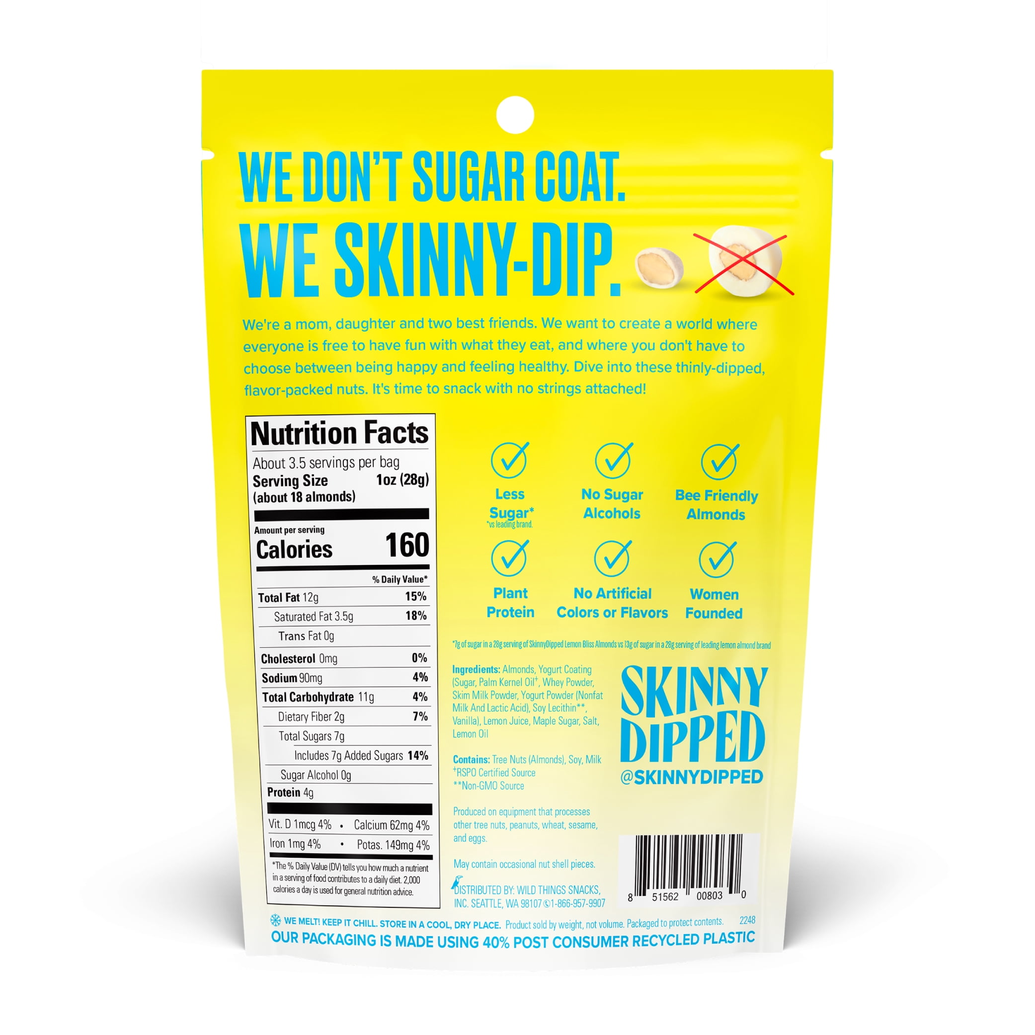 (3 pack) SkinnyDipped Lemon Bliss Yogurt Covered Almonds, Healthy Snack, Plant Protein, Gluten Free, 3.5 oz Resealable Bag