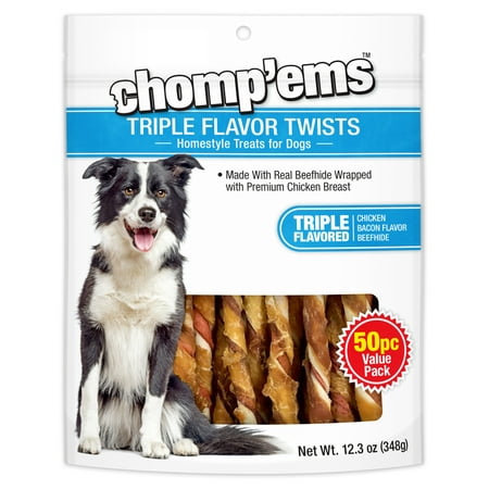 UPC: 0076158082458 | CHOMP EMS TRIPLE FLAVOR TWISTS 50pk — Pet Owner Gift Idea