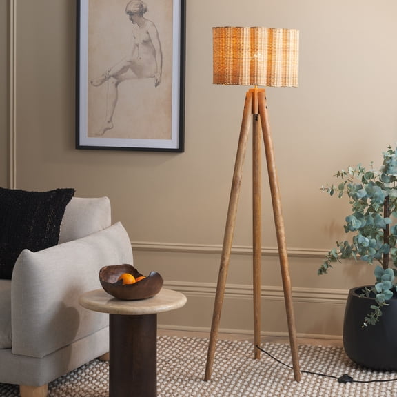 Safavieh 62.75" Nalani Modern Cane and Iron Floor Lamps, Natural