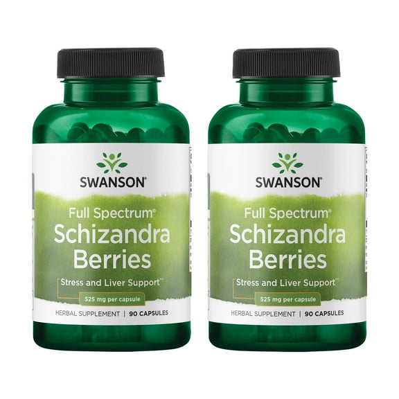 Swanson Full Spectrum Schizandra Berries - Herbal Supplement Promoting Stress Support & Liver Health - Helps Easy Body and Mind w/ Natural Ingredients - (90 Capsules, 525mg Each) (2 Pack)