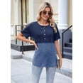 thumbnail image 2 of 2025 Spring and Summer New Women'S Button Short Sleeve Round Neck Colorblock Tops Blue S, 2 of 8
