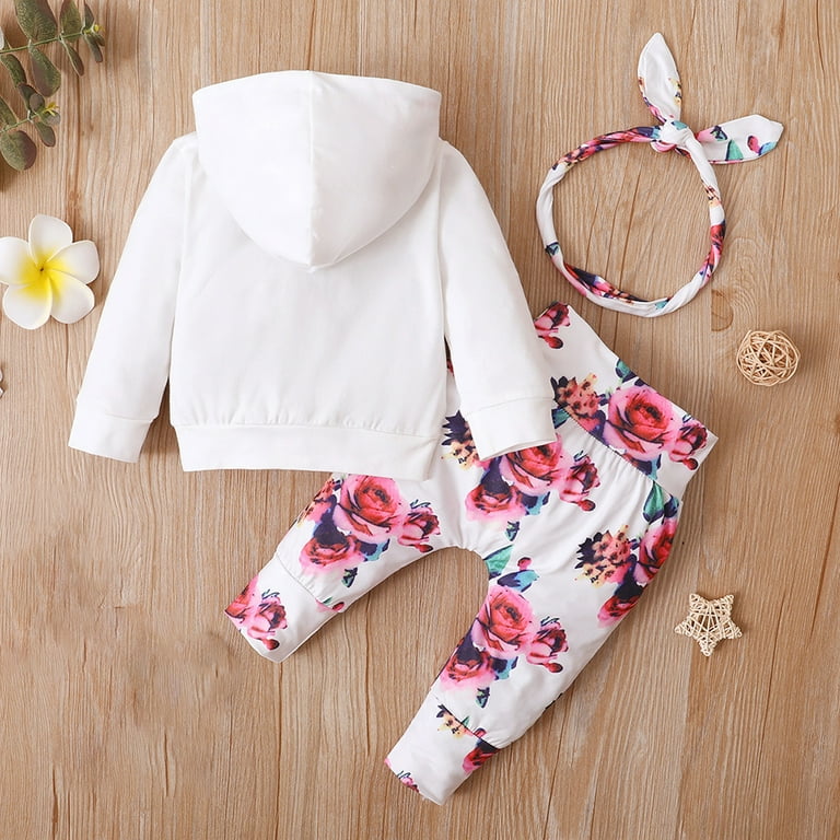 Godderr Baby Infant Girls Sweatshirt Tracksuit Outfits Crushed Flower Sweatsuits Jogging Suits with Hooodie 2PCS Winter Autumn Fleece Tracksuit Set