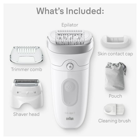 Braun Silk-épil 7 Epilator, Wet and Dry, Wide Head, Includes Shaver Head and Trimmer Comb - White/Grey/Silver