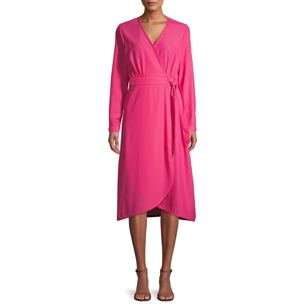 Time and Tru Time and Tru Women's Long Sleeve Faux Wrap Dress