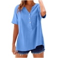 thumbnail image 5 of Miqool Women's Cotton Linen Blend Blouses Summer Short Sleeve V-Neck Shirts Casual Loose Fit Tunic Tops with Pocket, 5 of 9