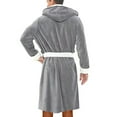 thumbnail image 2 of Fangasis Men's Wrap Robe Long Sleeve Dressing Gown Hoodie Bath Robes Mens Full Length Towelling Thermal Sleeping Pajamas Gray White S, 2 of 3