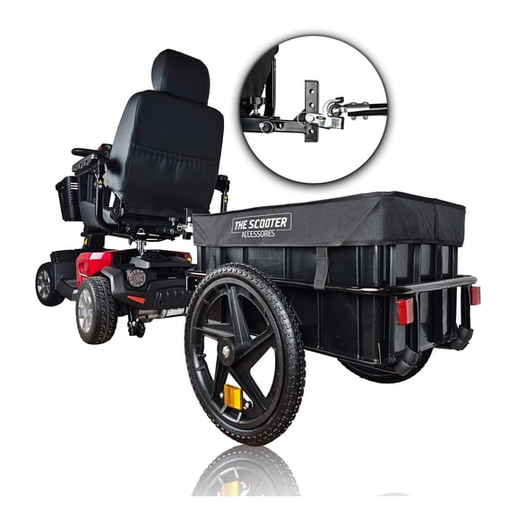 Cargo Trailer for Electric Mobility Scooter. Sturdy with Heavy Duty Large Tires and Cover. Pride, Baja, Go-Go Compatible