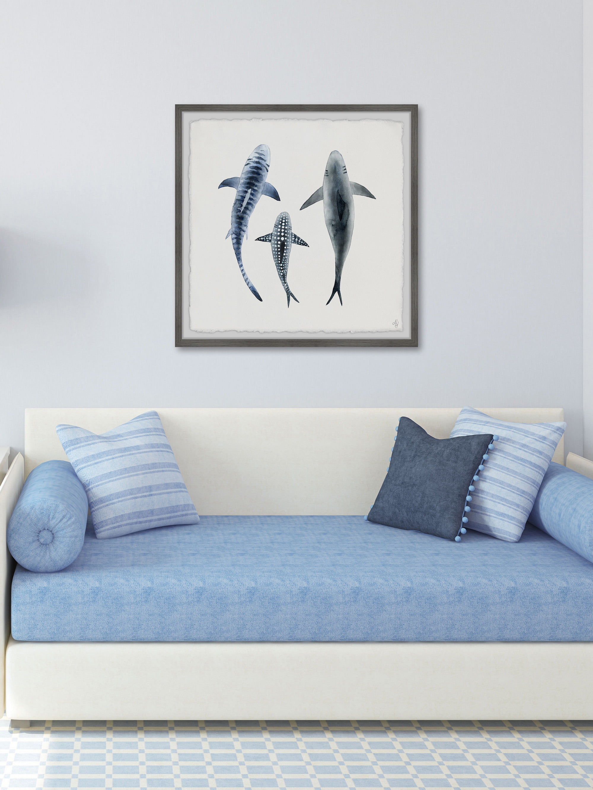 Marmont Hill Patterned Sharks Framed Wall Art