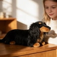 thumbnail image 4 of Realistic 13.78" Long-Haired Dachshund Plush Toy - Black & Tan Lifelike Stuffed Wiener Dog, Soft Cuddly Companion for Kids, Dog Lovers & Home Decor, 4 of 5