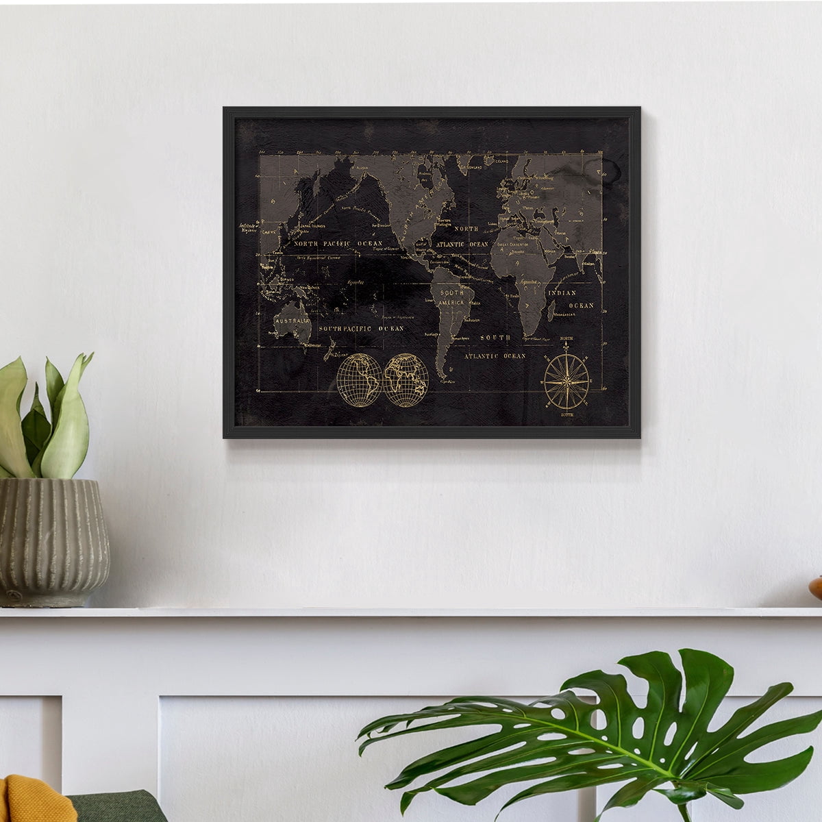 Black Gold Map by Carol Robinson - Restickable Framed Giclée Print