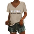 thumbnail image 1 of WZXFASHION T-shirt à Manches Courtes pour Femmes, Festival de Baseball, Couleur Unie, Imprimé Baseball, Col en V, Liquidation à 50 % de Rabais, 1 of 6