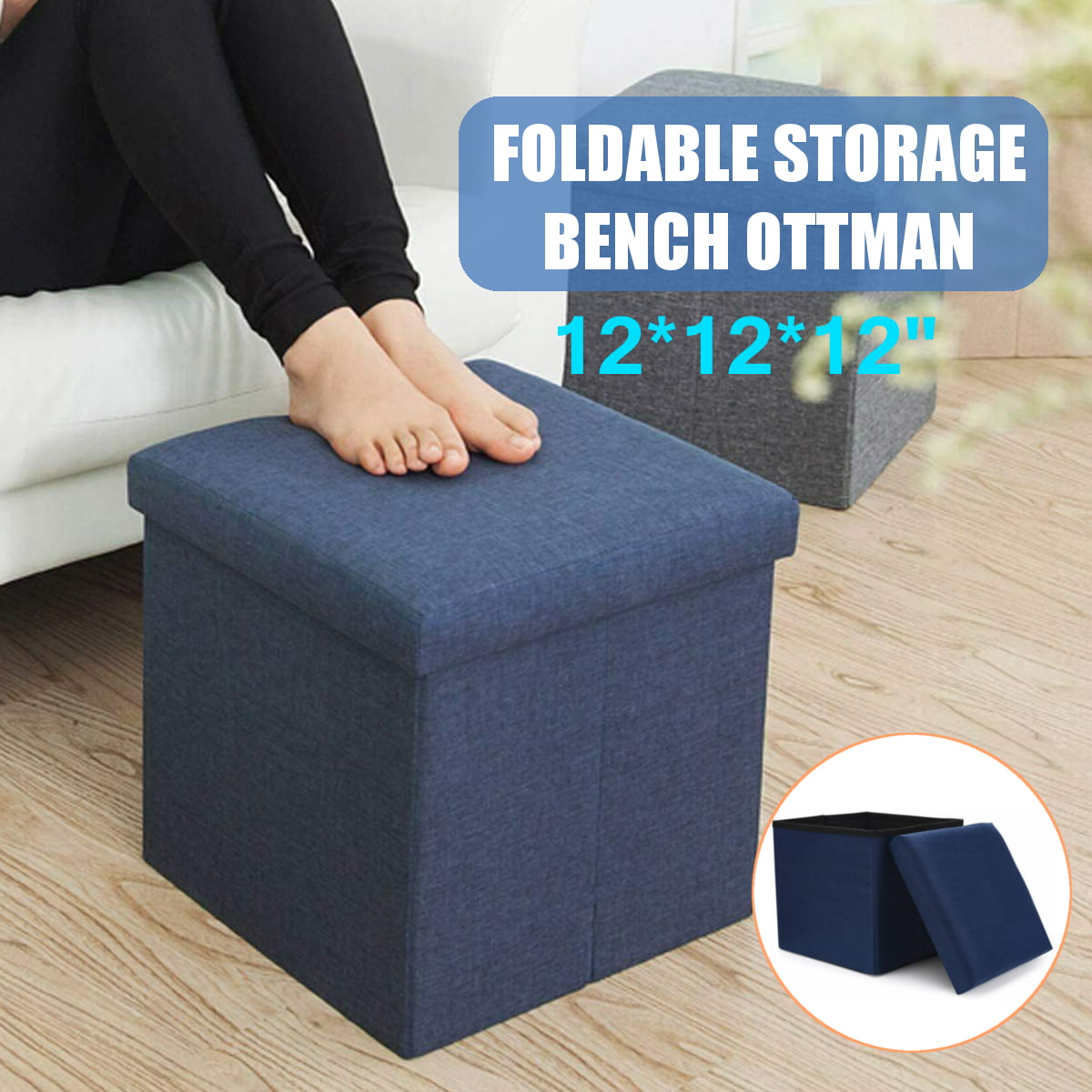 Green Foldable Velvet Footrest Stool with Padded Seat Max Load 350lbs 13.8 inches Storage Ottoman Cube 