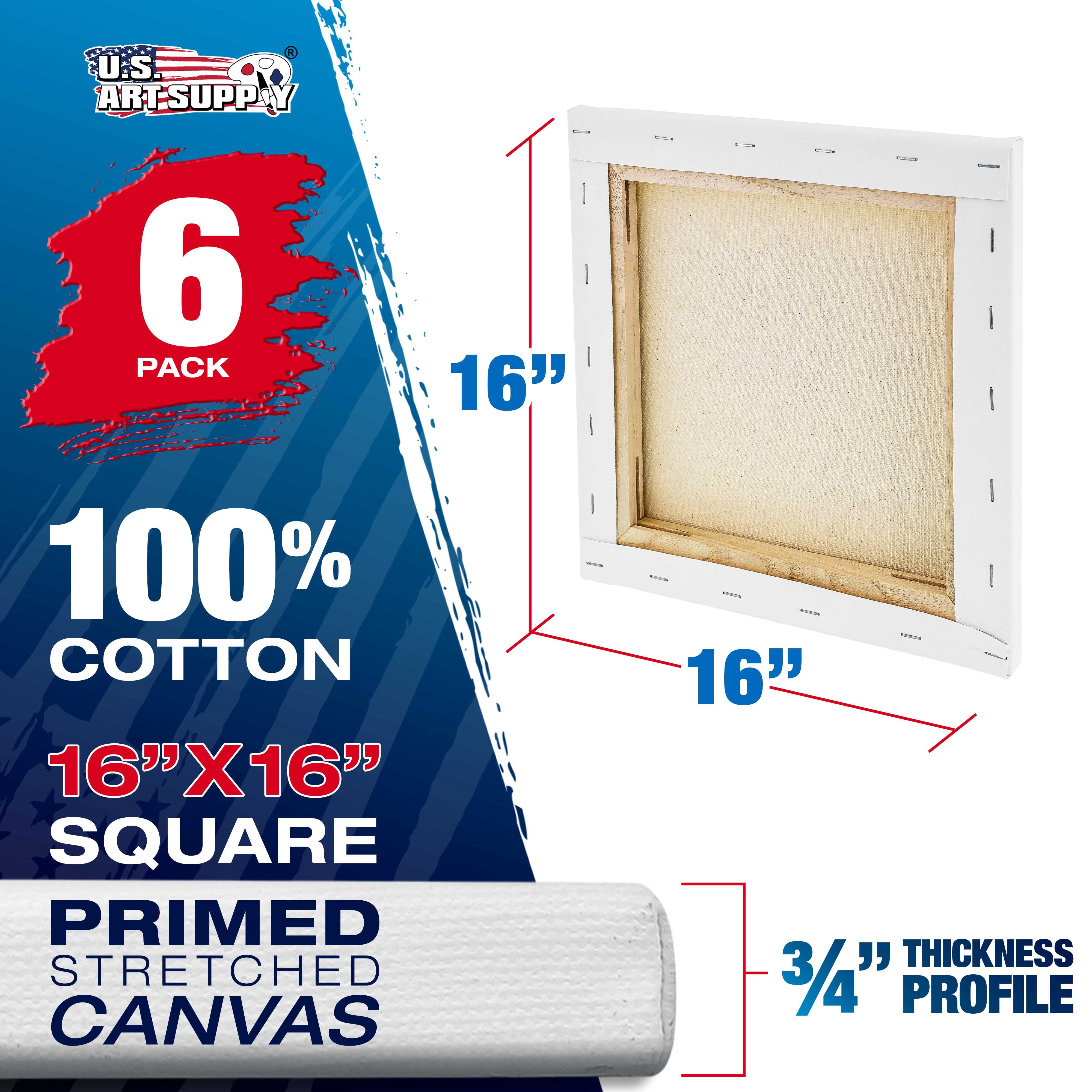 U.S. Art Supply 16 x 16 inch Stretched Canvas 12-Ounce Triple Primed, 6-Pack - Professional Artist Quality White Blank 3/4" Profile, 100% Cotton, Heavy-Weight Gesso - Acrylic Pouring, Oil Painting