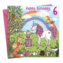 Twizler 6th Birthday Card for Girls - Unicorn - Children's Age 6 Happy Birthday Greeting Card for Daughter Granddaughter Niece Kids