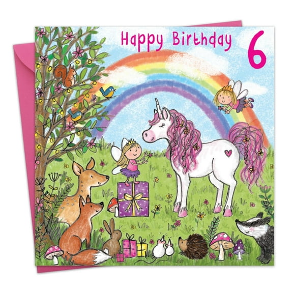 Twizler 6th Birthday Card for Girls - Unicorn - Children's Age 6 Happy Birthday Greeting Card for Daughter Granddaughter Niece Kids