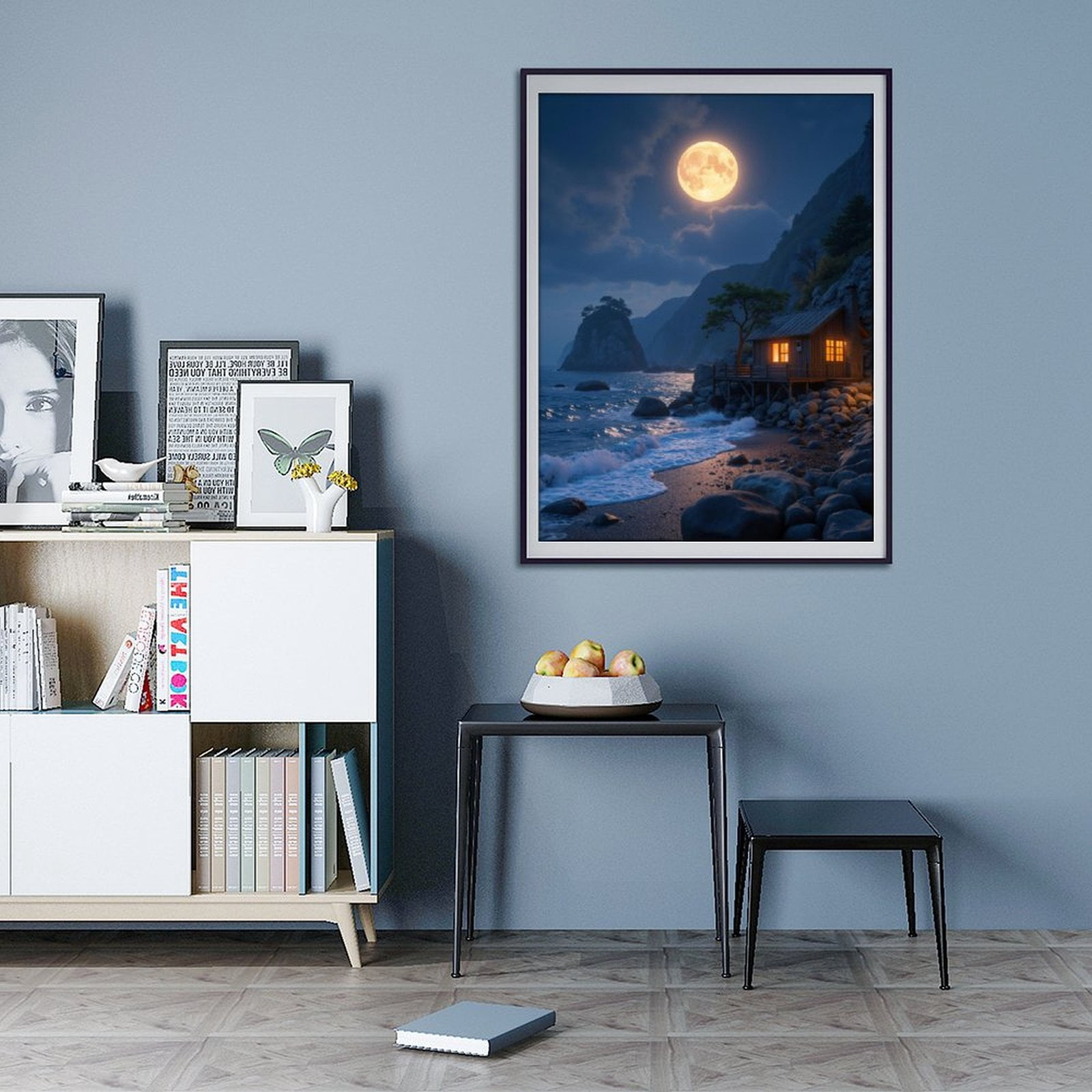 Diamond Art Kit for Adults, Moonlit Cabin By The Sea Diamond Painting for Adults Beginners, DIY Diamond Art Painting Kits, 5D Diamond Painting Crafts for Home Decor 12x16 Frameless