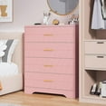 thumbnail image 4 of 4-Drawer Wooden Dresser with Gold Handles, Modern Nightstand & Storage Organizer Cabinet for Bedroom, Bedside, Closet, Living Room, Hallway, Entryway, Pink, 4 of 6