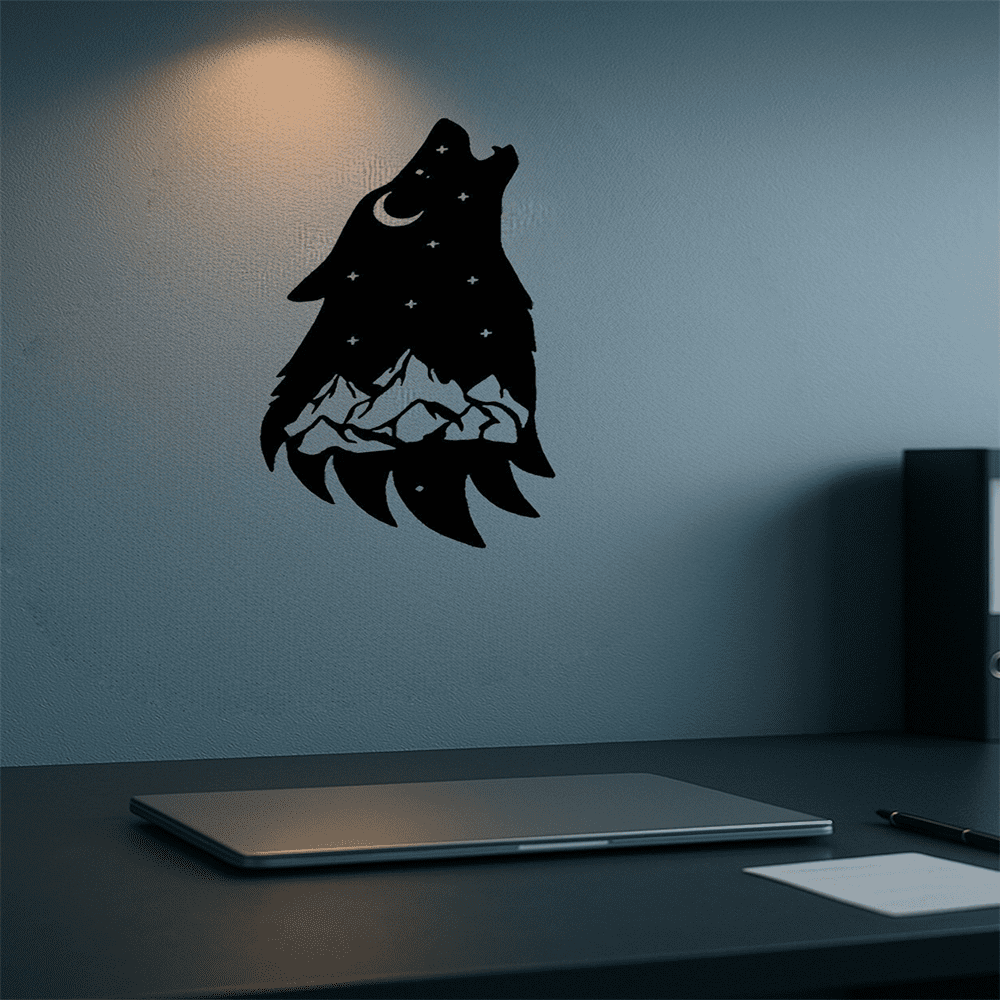 Gothic Howling Wolf Metal Wall Art Black Finish Dark Academia Decor