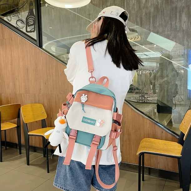 Bolsa Estilo preppy Mujer Dibujos animados Contraste Color Mochila Ninas Mochilas escolares Verde Ehuebsd Nuevos Originales Bodega Aurrera en linea