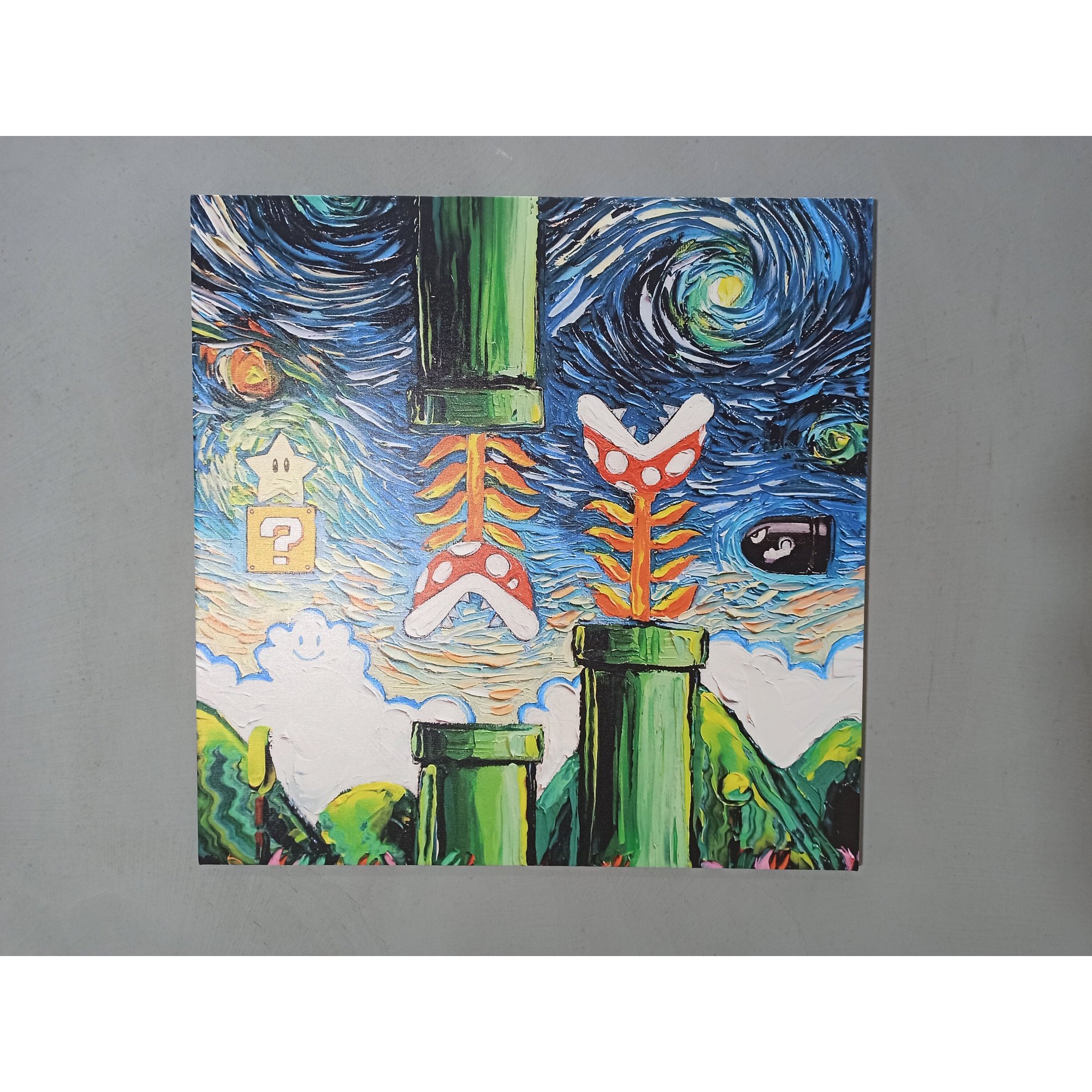 Super Mario World Wall Art Modern Printed Canvas Gaming Room Wall Decor Home Decor Style Mario Painting Starry Night Wall Decor Canvas Wall Decor - Natural Framed