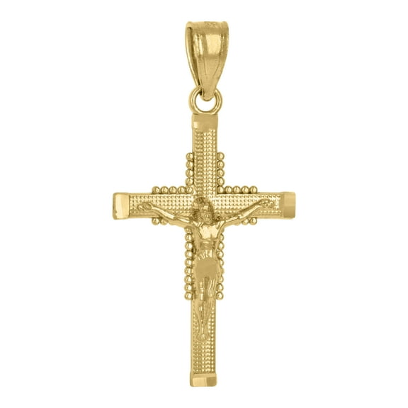 14k Yellow Gold Unisex Cross Crucifix Ht:25.6Mm Religious Pendant Charm