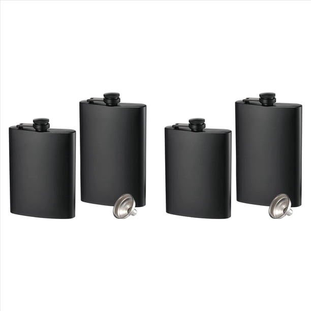 Paquete de 4 Petacas para Licor, Petacas Finas A Prueba de Fugas de Acero Inoxidable de 8 Onzas Con Embudo para Hombres Y Mujeres (Negro Mate)