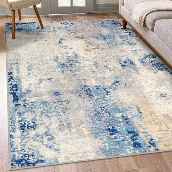 Moynesa 5'x7' Area Rug for Living Room Modern Abstract Soft Washable Rug Large Indoor Low Pile Accent Rug Stain Resistance Soft Carpet for Office Couch Entrance Kitchen,Blue