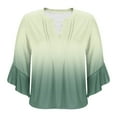 thumbnail image 5 of aidice Shirts for Women Casual Ruffle 3/4 Sleeve Notched V Neck Ruched Loose Gradient Color Tee Shirts, 5 of 5