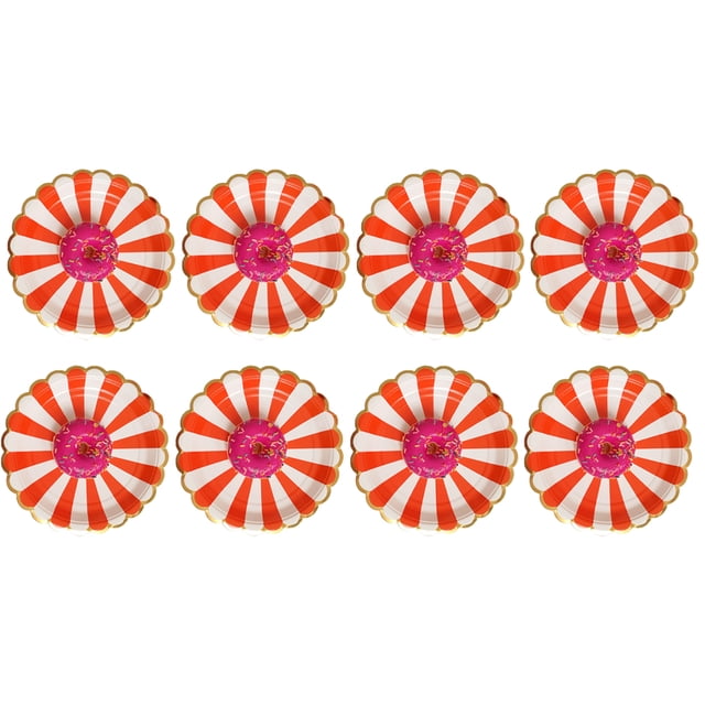 8PCS 7 Inches Paper Disposable Tray Delicate Gold-plated Stripe Tray Creative Birthday Party Accessories Cartoon Cake Paper Plate Thickening Paper Tray for Home Use Orange Stripe Style