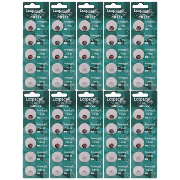 Loopacell CR927 Lithium 3V Batteries, 5 on a card (10 Cards - 50 Batteries)