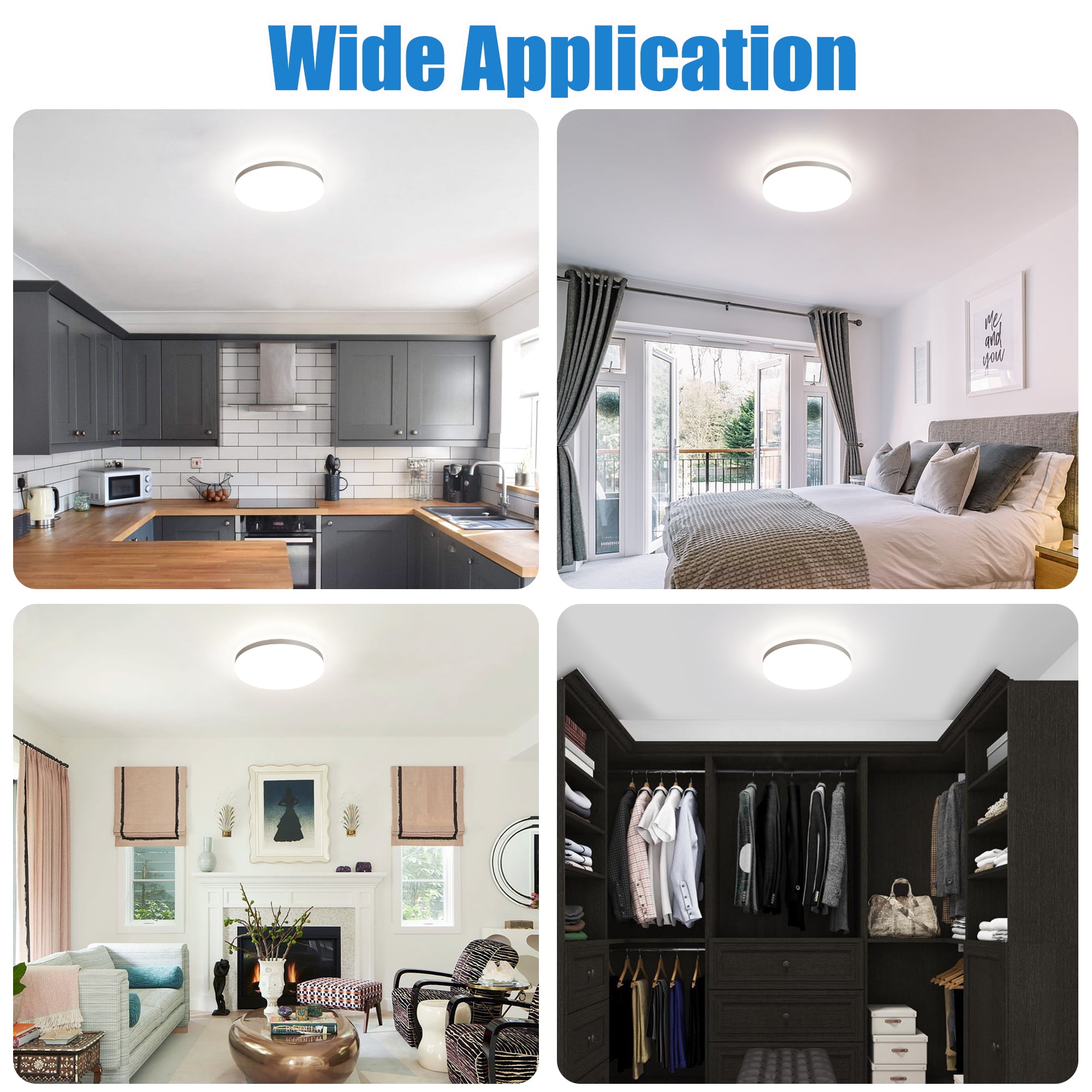 13" 24W 1600Lumens Dimmable Flush Mount LED Ceiling Light Fixture, Energy Efficient, For Home Office, Bedroom, Living Room, Bathroom, Dining Room, Kitchen