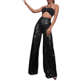 thumbnail image 3 of Women Sequin Flare Pants High Waist Sparkle Glitter Wide Leg Loose Pants Trousers Party Clubwear -Champagne Sparkle, 3 of 8