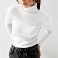 thumbnail image 6 of Zylanna Women's Turtleneck Knit Top, Long Sleeve Stretchy Solid Color Warm Slim Fit Base Layer Shirt White, 6 of 9