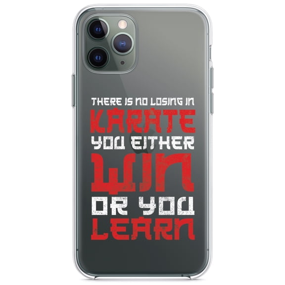 DistinctInk Clear Shockproof Hybrid Case for iPhone 11 (6.1" Screen) - TPU Bumper Acrylic Back Tempered Glass Screen Protector - No Losing in Karate - Win Or Learn