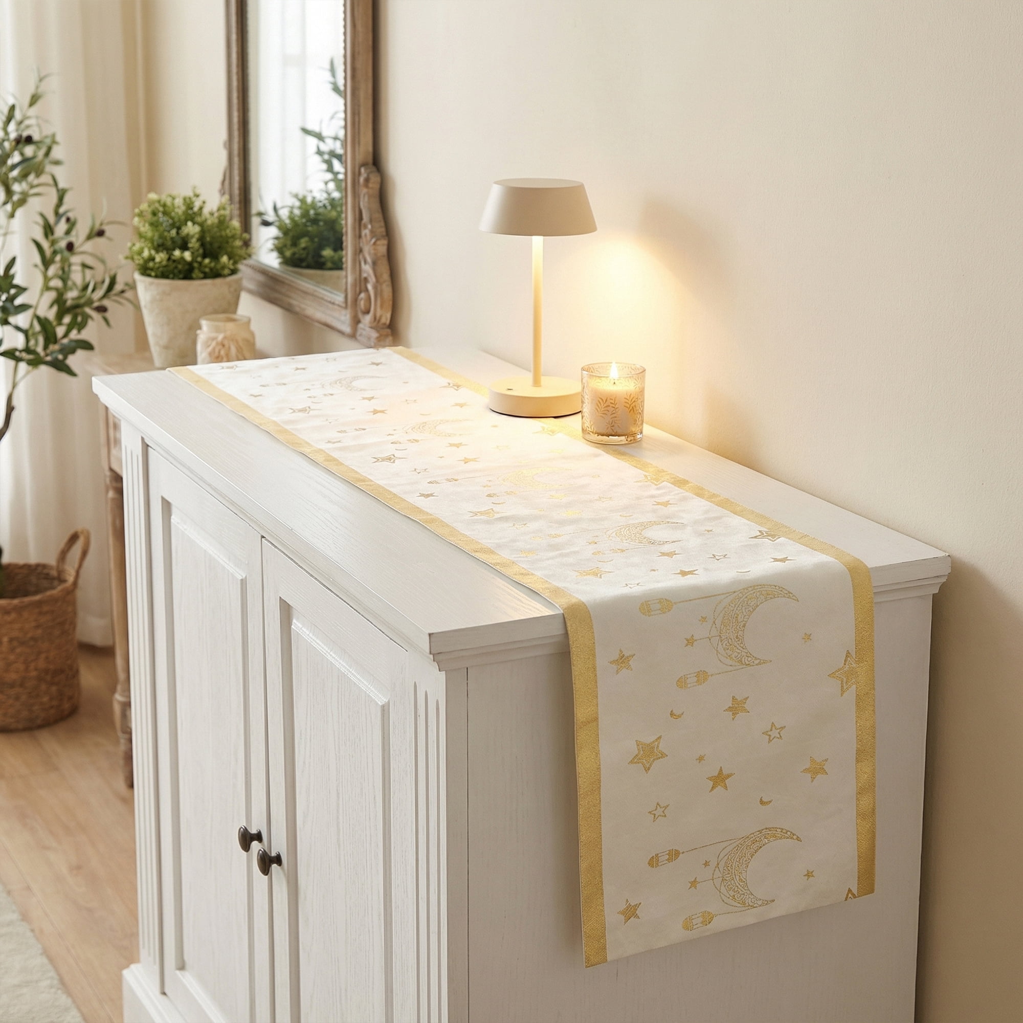 Unique Bargains Long Polyester Kitchen Runner Table Runner for Decor White 13"x106.3"