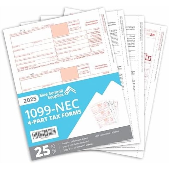1099-NEC 4-Part Tax Form Kit, 2025, Intended for QuickBooks and Accounting Software, 25 Pack, Software and Envelopes NOT Included$$Office