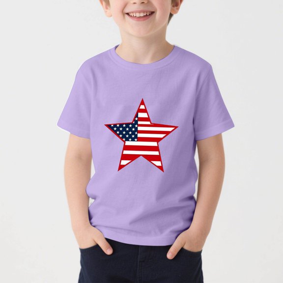 BFHHYA Youth 4th of July Tee Tops Patriotic Print Crew Neck Short Sleeve Shirts Boys Girls Summer Fashion Tees Shirts 3-15 Years